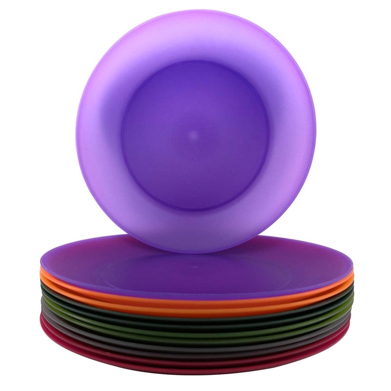 YUYUHUA Everyday Plastic Plates Reusable  Unbreakable Colorful Dinner Plate 10 inch  BPA Free Dishwasher Safe  Microwave Plates set of 12 for Kitchen Camping Patio Outdoor