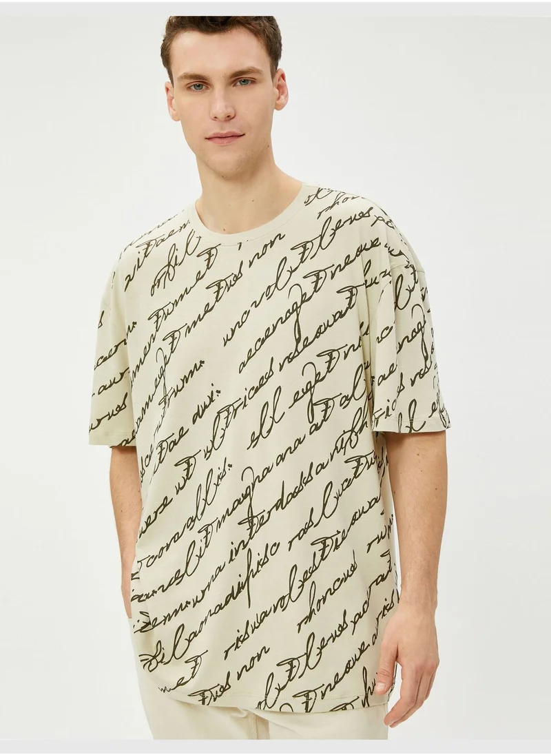 كوتون Oversized T-Shirt Slogan Printed Crew Neck Short Sleeve