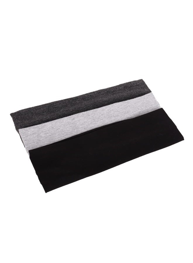 MapofBeauty 3 Pack Yoga Headbands Stretchy Cotton Head Band Hairwarp Sports Running Exercise Gym (Black/Dark Grey/Grey)  - Image 1