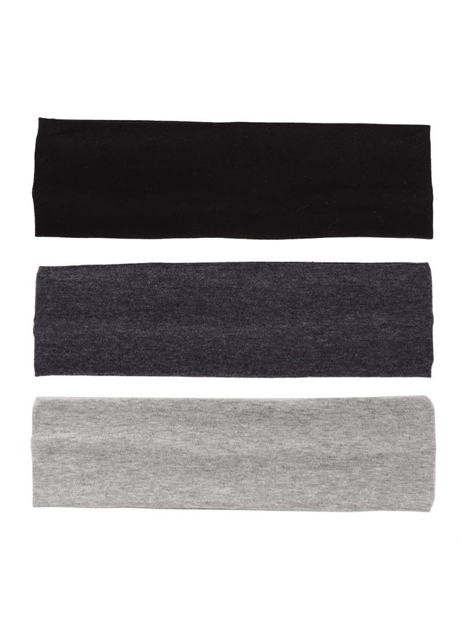 MapofBeauty 3 Pack Yoga Headbands Stretchy Cotton Head Band Hairwarp Sports Running Exercise Gym (Black/Dark Grey/Grey)  - Image 3