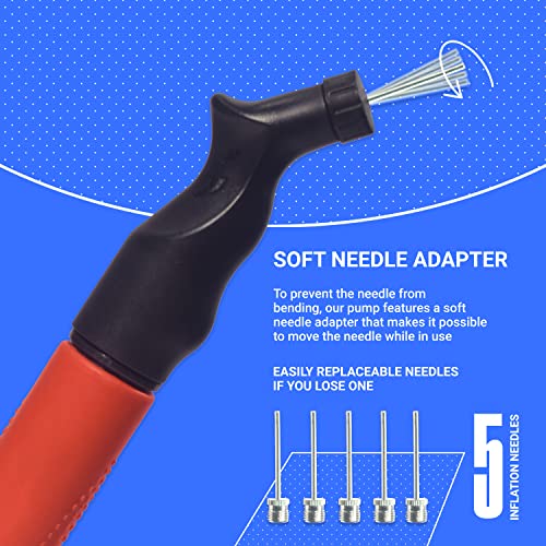 SPORTBIT Ball Pump for Sports Balls - Push & Pull Inflating System - Hand Pump for All Exercise Balls - Volleyball Pump, Basketball Inflator, Football & Soccer Ball Air Pump - Goes with 5 Needles Set - Image 2