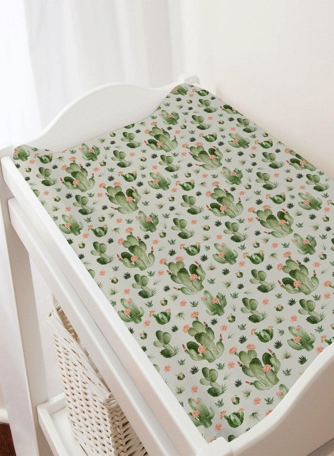 KASTLEE Desert Cactus Floral Diaper Baby Changing Pad Covers for Boy Girl 32''x16'' Watercolor Cactus Southwest Plants Fitted Change Table Mats Vintage Cactus Flowers Soft Breathable Cradle & Bassinet Sheets - Image 4