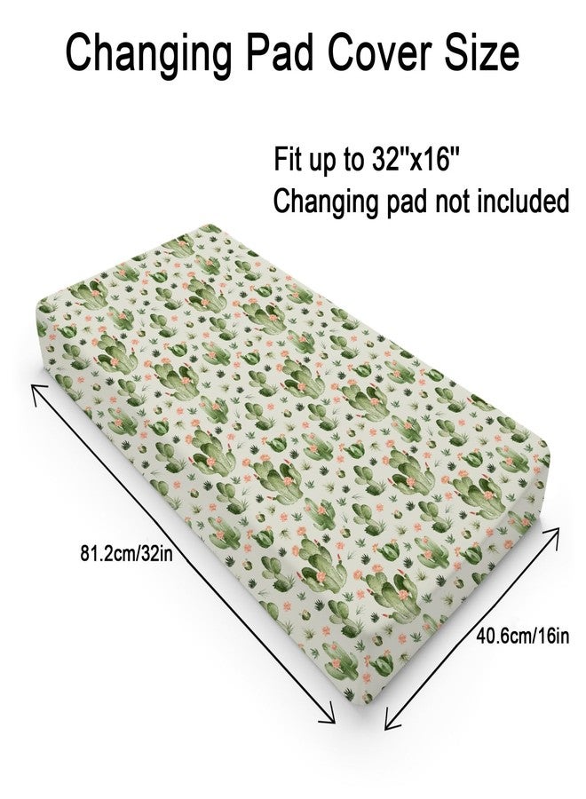 KASTLEE Desert Cactus Floral Diaper Baby Changing Pad Covers for Boy Girl 32''x16'' Watercolor Cactus Southwest Plants Fitted Change Table Mats Vintage Cactus Flowers Soft Breathable Cradle & Bassinet Sheets - Image 2