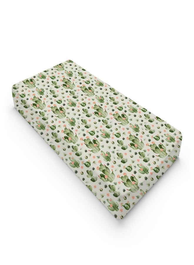 KASTLEE Desert Cactus Floral Diaper Baby Changing Pad Covers for Boy Girl 32''x16'' Watercolor Cactus Southwest Plants Fitted Change Table Mats Vintage Cactus Flowers Soft Breathable Cradle & Bassinet Sheets - Image 1