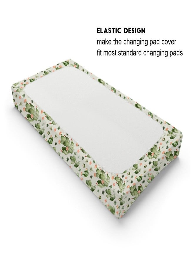 KASTLEE Desert Cactus Floral Diaper Baby Changing Pad Covers for Boy Girl 32''x16'' Watercolor Cactus Southwest Plants Fitted Change Table Mats Vintage Cactus Flowers Soft Breathable Cradle & Bassinet Sheets - Image 3
