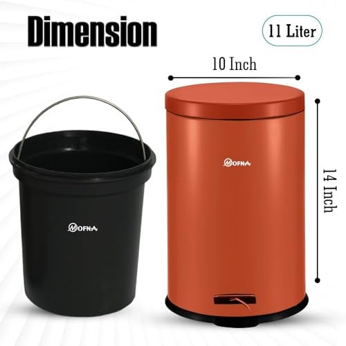 mofna Stainless Steel Plain Dustbin with Pedal, Trash Can, Wastebasket, Garbage Bin for Home, Office, Bathroom, Bedroom, Toilet, Outdoor, Indoor and Kitchen, (10x14 In -11 Liter, Brown), Pack of 1 - Image 2