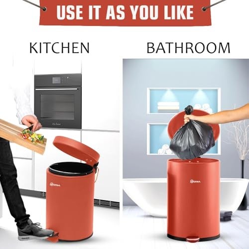 mofna Stainless Steel Plain Dustbin with Pedal, Trash Can, Wastebasket, Garbage Bin for Home, Office, Bathroom, Bedroom, Toilet, Outdoor, Indoor and Kitchen, (10x14 In -11 Liter, Brown), Pack of 1 - Image 3