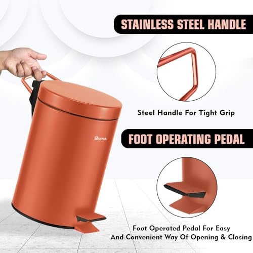 mofna Stainless Steel Plain Dustbin with Pedal, Trash Can, Wastebasket, Garbage Bin for Home, Office, Bathroom, Bedroom, Toilet, Outdoor, Indoor and Kitchen, (10x14 In -11 Liter, Brown), Pack of 1 - Image 4