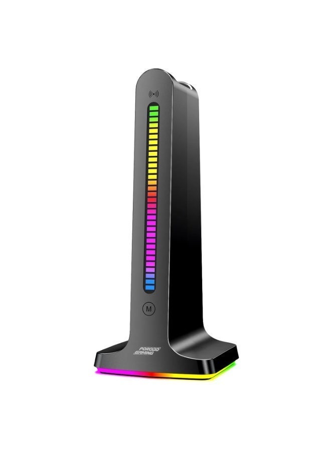 porodo Stand Gaming RGB Dynamic Sound Lighting Headphone Stand with Cable Storage 300mAh - Black - Image 1