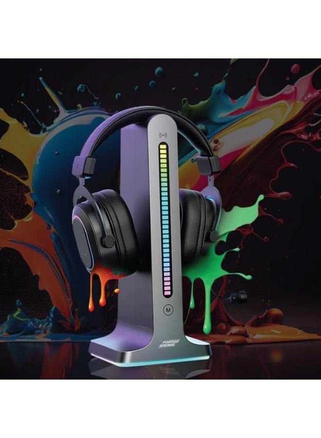 porodo Stand Gaming RGB Dynamic Sound Lighting Headphone Stand with Cable Storage 300mAh - Black - Image 5