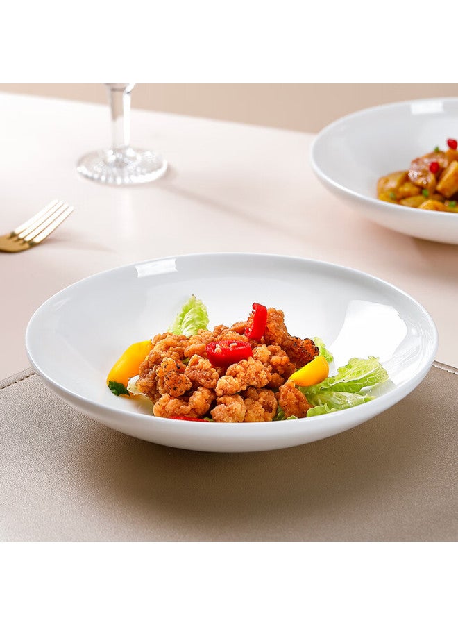 Sky Top Ceramic Plate Set, Pure White Bone China Tableware, 8-inch Deep Soup Plate 2-piece Set, Flying Saucer Series - Image 3