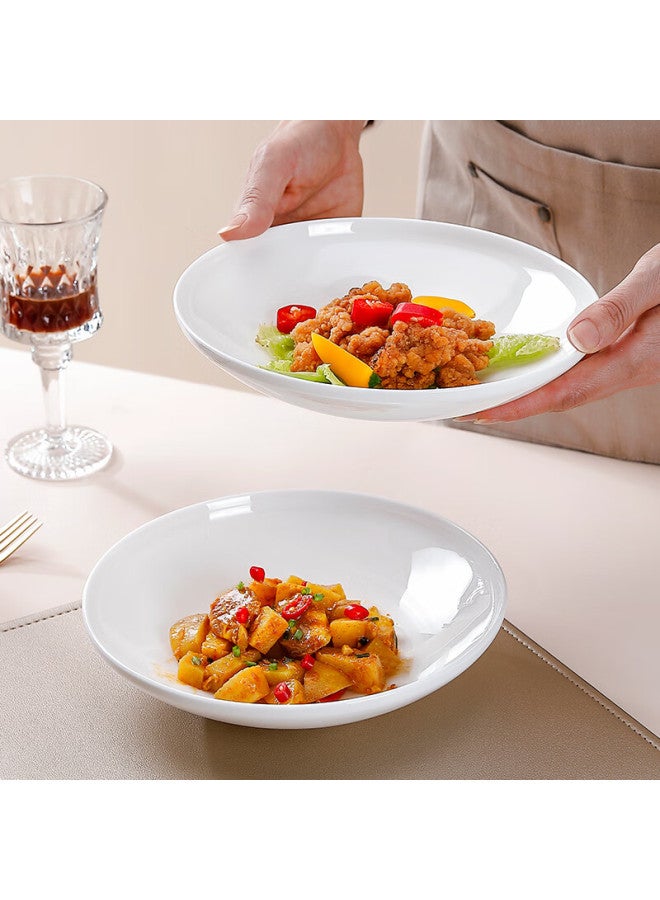 Sky Top Ceramic Plate Set, Pure White Bone China Tableware, 8-inch Deep Soup Plate 2-piece Set, Flying Saucer Series - Image 1