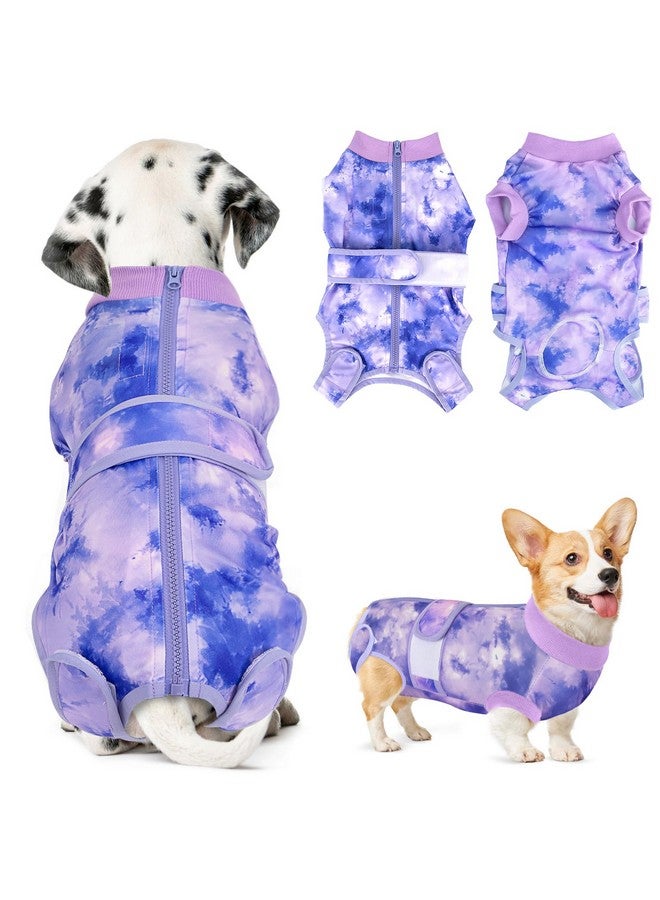 lukovee Recovery Suit For Dogs, Zipper On Recovery Suit For Female Male Dog, Onesie Abdominal Wounds Cone ECollar Alternative Prevent Licking Spay Recovery Suit (Purple TieDye,Small) - Image 1