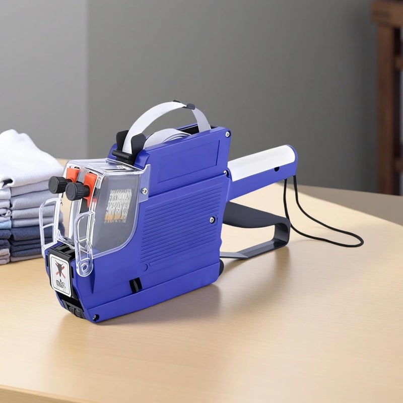 Label Tag Machine Mx-6600 Kit, 2-Line 20-Bit Label Maker, Includes 5 Rolls and 1 Ink Roller, Smooth Printing, for Retail, Blue Color - Image 2