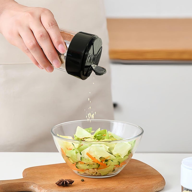 HANZE 4-Grid Spice Jars, Salt Pepper Shaker Containers - Portable Plastic Cylindrical Seasoning Bottles with Flip Lid, Clear Travel Kitchen Storage for Cooking BBQ Camping - Black (1 Pack) - Image 2