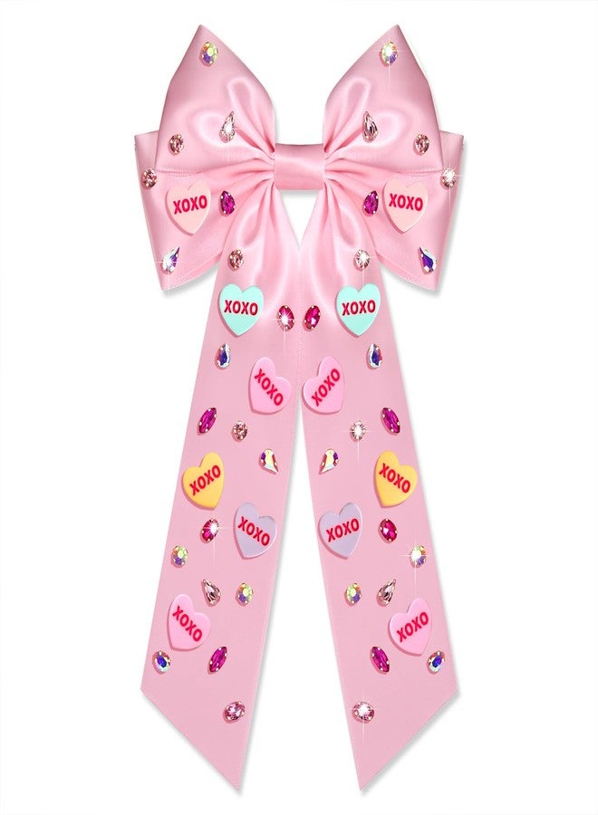 CEALXHENY Valentine’s Day Hair Bows for Women Conversation Heart Hair Bow Clips Jeweled LOVE XOXO Hair Bows Silky Stain Red Pink Bows Hair Ribbon Barrettes Valentine’s Day Outfits Accessories Gifts (Pattern A1) - Image 1