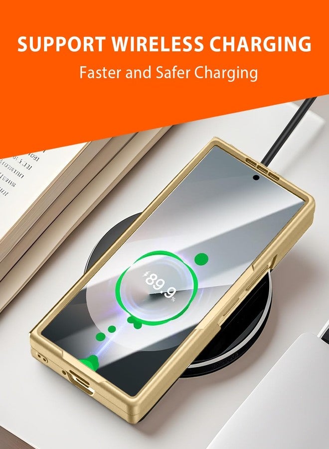 NINKI for Samsung Z Fold 6 Case with S Pen and Kickstand, Built in Screen Protector Hinge Protective Plating Leather Phone Cover for Samsung Galaxy Z Fold 6 Case with S Pen Holder and Stand - Gold - Image 5