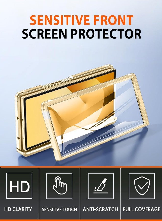 NINKI for Samsung Z Fold 6 Case with S Pen and Kickstand, Built in Screen Protector Hinge Protective Plating Leather Phone Cover for Samsung Galaxy Z Fold 6 Case with S Pen Holder and Stand - Gold - Image 4