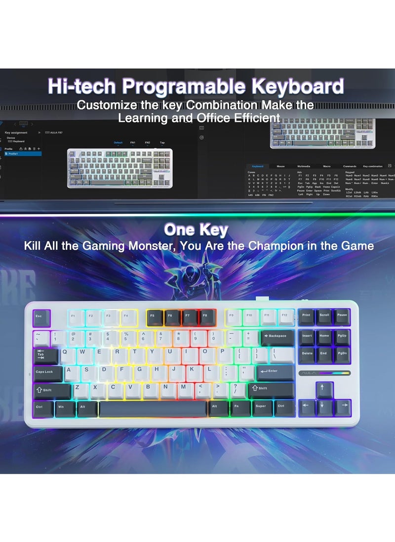 AULA - F87 Wireless Mechanical Keyboard,80% TKL Custom Hot Swappable Keyboard, Gasket Mount Gaming Keyboard with PBT Keycaps, Pre-lubed Greenwood V3 Switch,2.4GHz/USB-C/BT5.0 RGB Backlit Mechanical Keyboard - Image 1