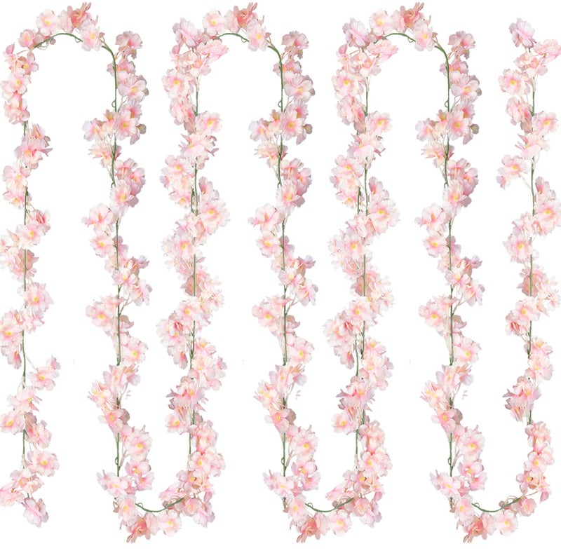 Sggvecsy Cherry Blossom Garland Artificial Cherry Flower Vines 4 Pack Hanging Silk Flowers Garland for Home Wedding Garden Party Arch Office Decor (Pink) - Image 1