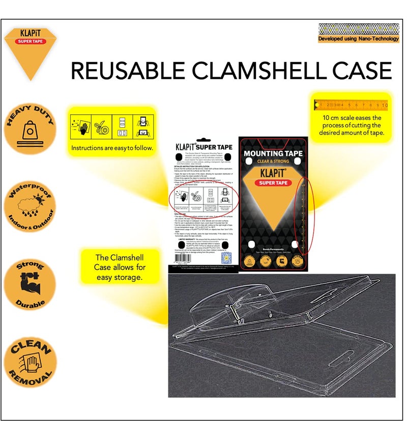 كلابيت شريط سوبر تاب مزدوج الجوانب، شريط تثبيت متين يتحمل وزنًا يصل إلى 41 كجم باستخدام تقنية النانو المُحسّنة. شريط شفاف للجدران، والخشب، والبلاط، والحجر، والزجاج، والمعادن، والأكريليك (عبوة من قطعتين). - Image 3