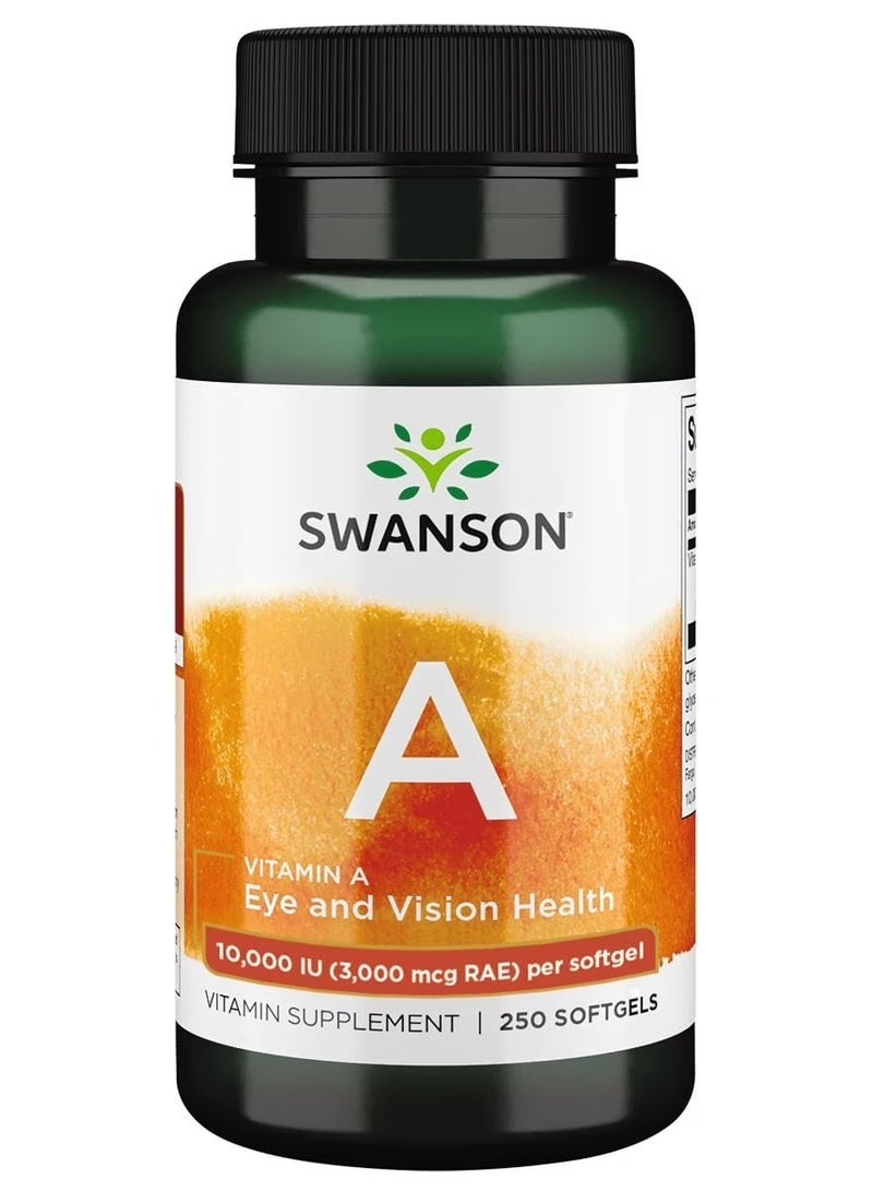 سوانسون Swanson, فيتامين أ، 10,000 وحدة دولية (3,000 ميكروغرام من RAE)، 250 كبسولة هلامية - Image 1