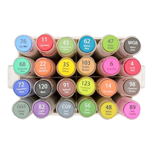 NUOVI Art Markers 24 Shades | Super Blendable Alcohol Based Ink, Smudge Free Colors | Dual Tip Fine & Chisel Tip Markers for Drawing, Colouring & Sketching - Image 2