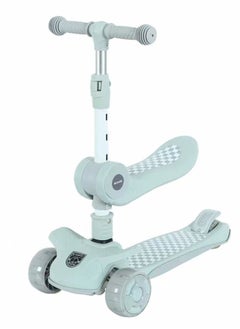 Generic Foldable 3-Wheel Scooter Adjustable Height Suitable with Seat Flash Wheel Light Music for Kids Aged 3-12 Years Old Light Green  - Image 1
