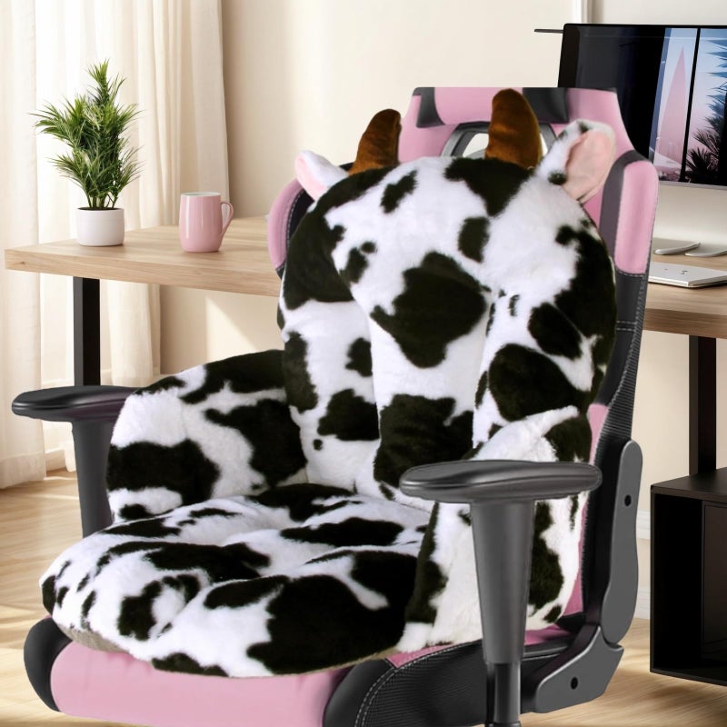 DOBUONO Comfy Office Chair Cushion: 17.5" L x 17.5" W x 18" H Cute Seat Cushion Kawaii Cushion for Gaming Chair with Backrest Non-Slip Floor Seating for Adults and Pets Cow Stuff for Room Decor - Image 1