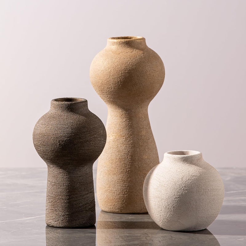 Vanselia Ceramic Vase Home Table Decor - Flower Vase Set of 3 Living Room Kitchen Decorations Farmhouse Modern Rustic Vases Decorative Centerpiece for Shelf Bedroom Office Bathroom Dining Coffee Desk - Image 1