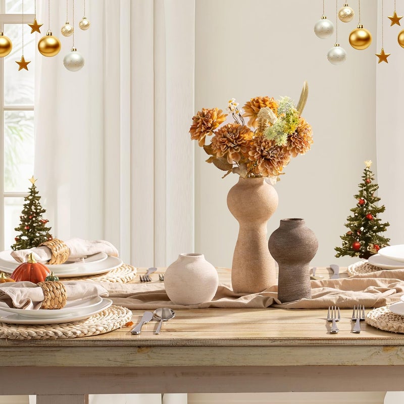 Vanselia Ceramic Vase Home Table Decor - Flower Vase Set of 3 Living Room Kitchen Decorations Farmhouse Modern Rustic Vases Decorative Centerpiece for Shelf Bedroom Office Bathroom Dining Coffee Desk - Image 4