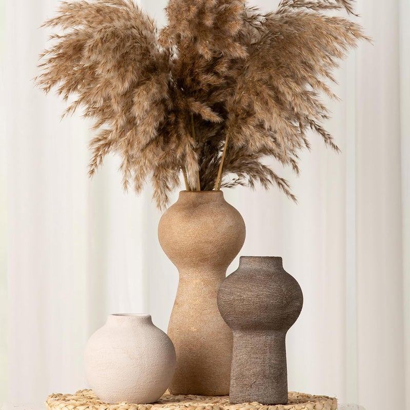 Vanselia Ceramic Vase Home Table Decor - Flower Vase Set of 3 Living Room Kitchen Decorations Farmhouse Modern Rustic Vases Decorative Centerpiece for Shelf Bedroom Office Bathroom Dining Coffee Desk - Image 3