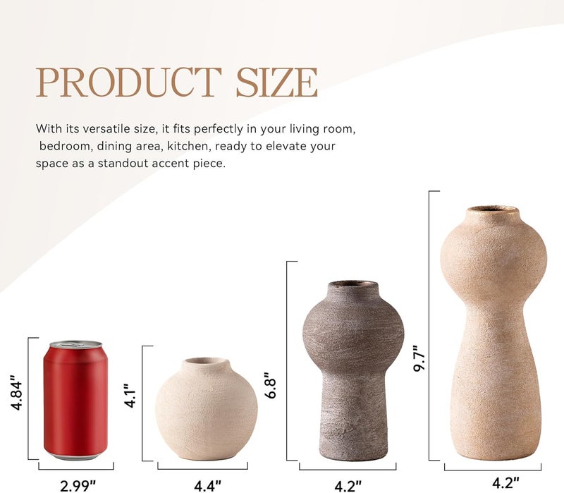 Vanselia Ceramic Vase Home Table Decor - Flower Vase Set of 3 Living Room Kitchen Decorations Farmhouse Modern Rustic Vases Decorative Centerpiece for Shelf Bedroom Office Bathroom Dining Coffee Desk - Image 2