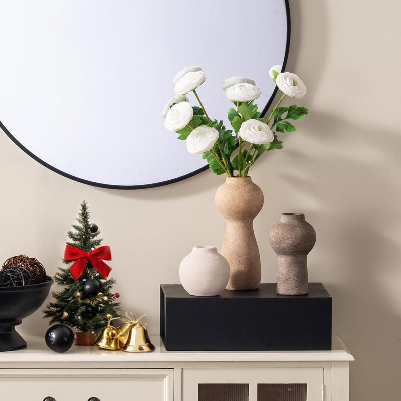 Vanselia Ceramic Vase Home Table Decor - Flower Vase Set of 3 Living Room Kitchen Decorations Farmhouse Modern Rustic Vases Decorative Centerpiece for Shelf Bedroom Office Bathroom Dining Coffee Desk - Image 5