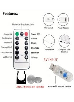 Generic 6M x 3M LED Curtain Lights - 600 White LEDs, USB Powered, 8 Lighting Modes, Waterproof, Dimmable with Remote Control, Ideal for Home and Party Decoration - LED curtain lights, LED lights, decorative lights, party lights, home lights, decoration, party decoration, wedding decoration, 600 LEDs, white lights,  - Image 3