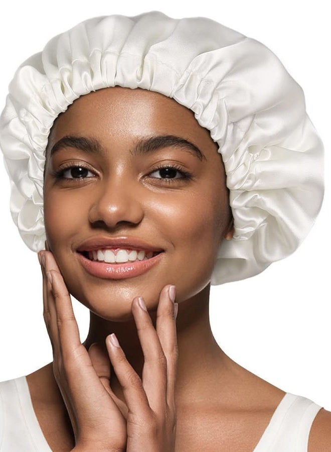 Alnorm Breathable Double Layer Natural Hair Satin Bonnet Sleep Cap Off-White, Off-white, One size - Image 1
