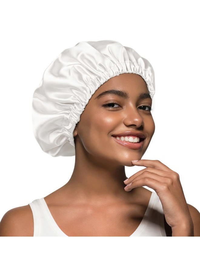 Alnorm Breathable Double Layer Natural Hair Satin Bonnet Sleep Cap Off-White, Off-white, One size - Image 3