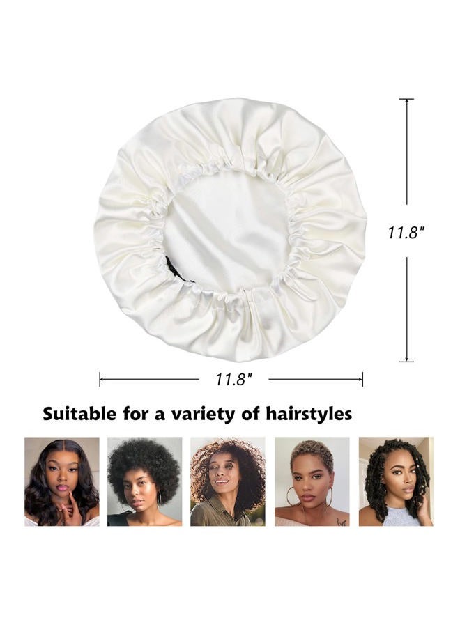 Alnorm Breathable Double Layer Natural Hair Satin Bonnet Sleep Cap Off-White, Off-white, One size - Image 2
