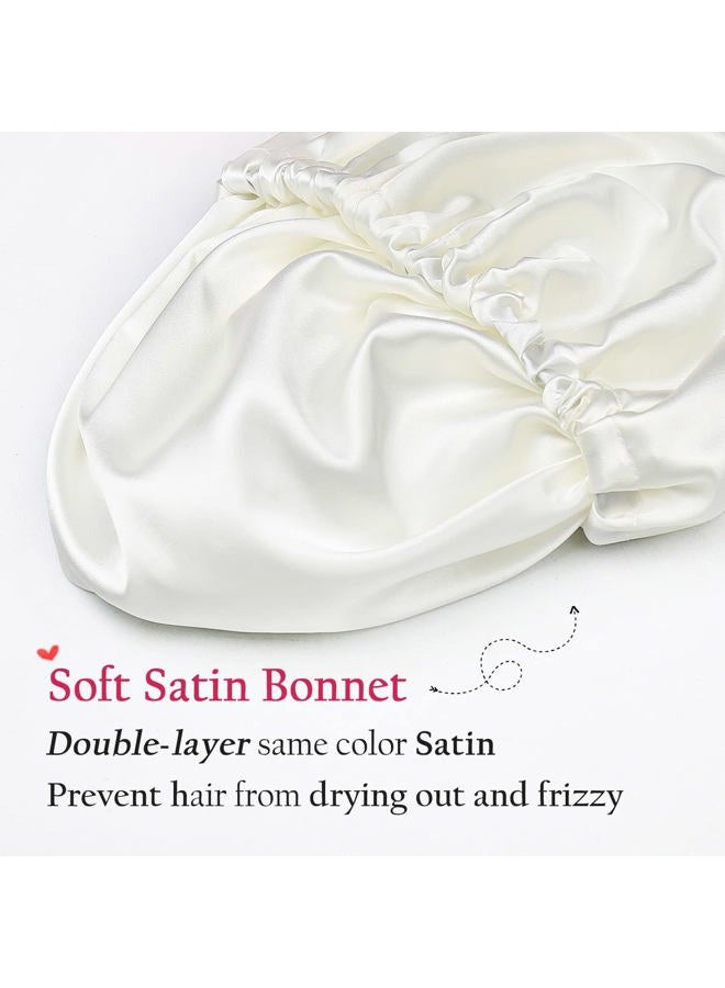 Alnorm Breathable Double Layer Natural Hair Satin Bonnet Sleep Cap Off-White, Off-white, One size - Image 5