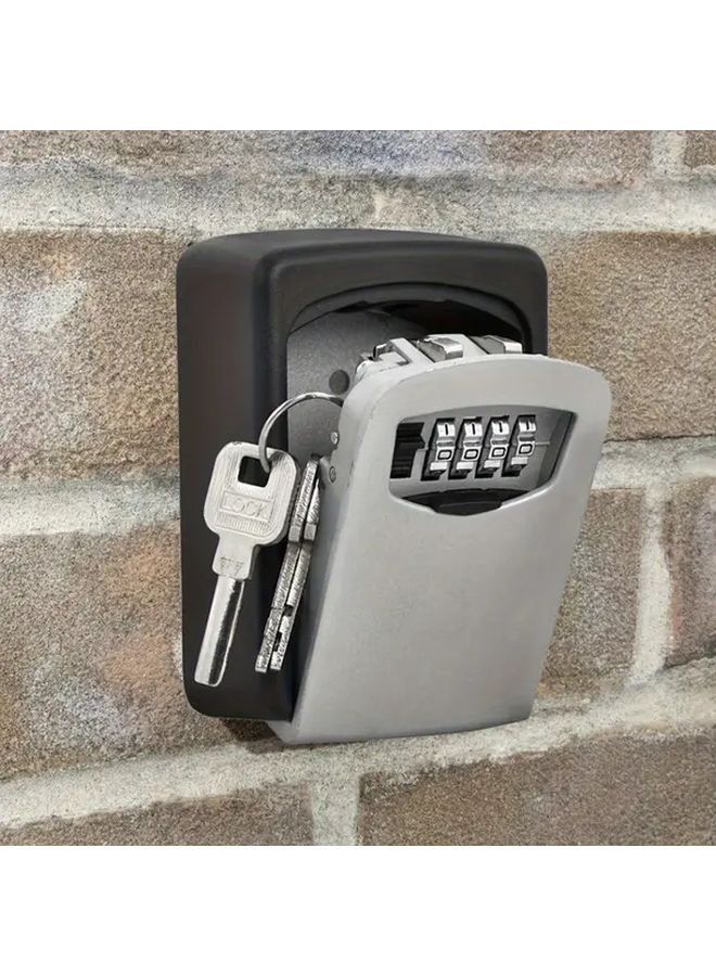 Wall Mounted Weatherproof Key Lock Box Gray Holds 8 Keys Password Lock Metal Plastic - Image 1