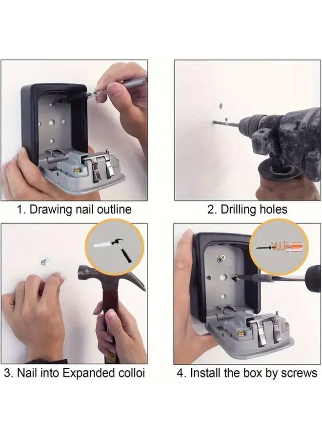 Wall Mounted Weatherproof Key Lock Box Gray Holds 8 Keys Password Lock Metal Plastic - Image 5