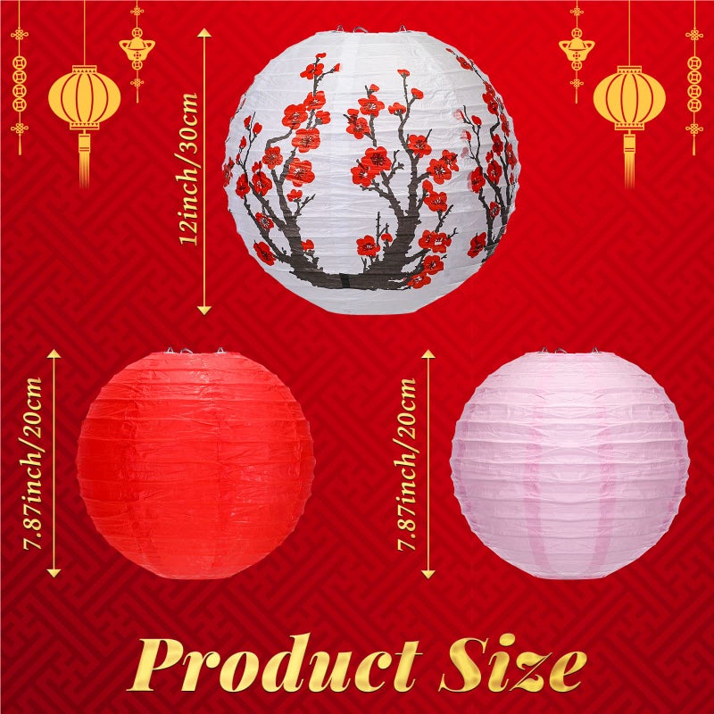 Mudder 20 Pieces Chinese Japanese Paper Lanterns Chinese New Year Decorations Includes Cherry Paper Lanterns for Hibachi Party Restaurant Wedding Decor(Red White and Pink,Modern Style) - Image 2
