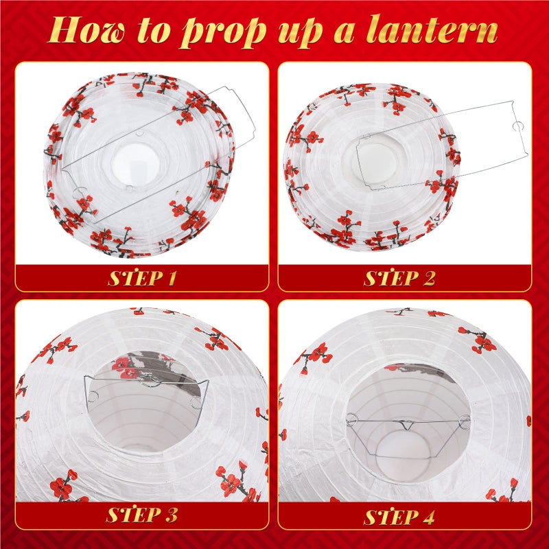 Mudder 20 Pieces Chinese Japanese Paper Lanterns Chinese New Year Decorations Includes Cherry Paper Lanterns for Hibachi Party Restaurant Wedding Decor(Red White and Pink,Modern Style) - Image 4