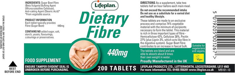 Lifeplan Fibre 440mg 200 Tablets - Image 2