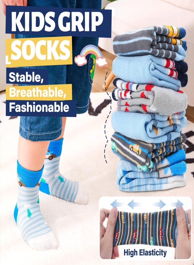 ANTSANG Toddlers Boys Girls Grip Socks Baby Kids Non Slip Anti Skid Fun Sweet Car Dinosaur Crew Cotton Gift Socks 12 Pairs(Blue Car Series B,3-5T) - Image 5