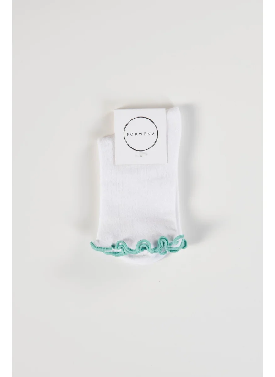 Forwena Water Green Frilly White Modal Elastic Seamless Women's Sock Socks