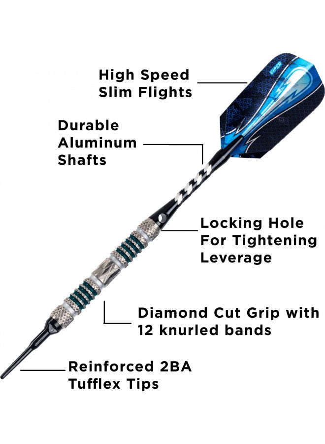 Viper by GLD Products Astro 80% Tungsten Soft Tip Dart Set with Case, Green Rings, 18 Grams (21-3277-18)
