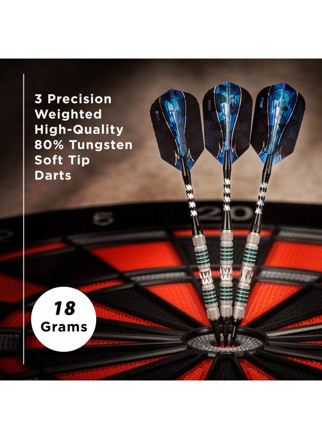Viper by GLD Products Astro 80% Tungsten Soft Tip Dart Set with Case, Green Rings, 18 Grams (21-3277-18)