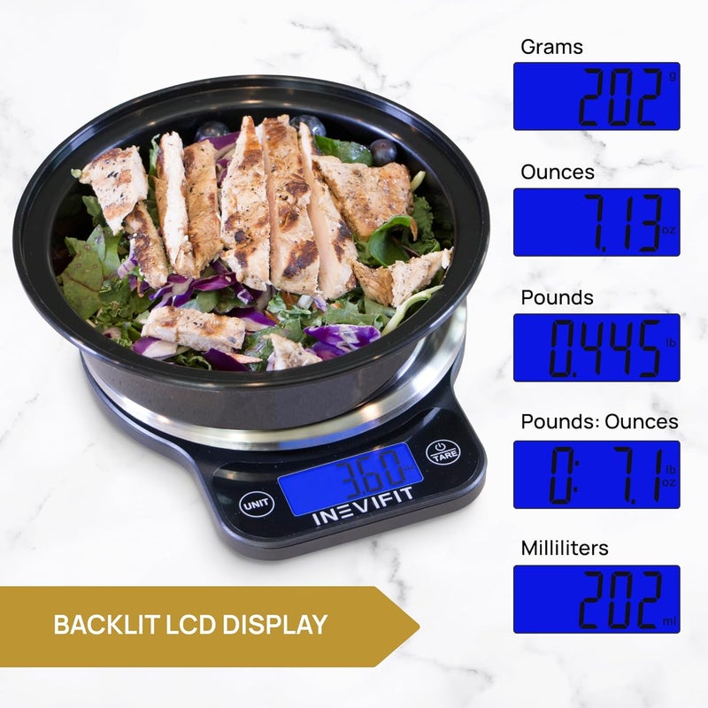 INEVIFIT Digital Kitchen Scale, Highly Accurate Multifunction Food Scale 13 lbs 6kgs Max, Clean Modern Black with Premium Stainless Steel Finish - Image 4
