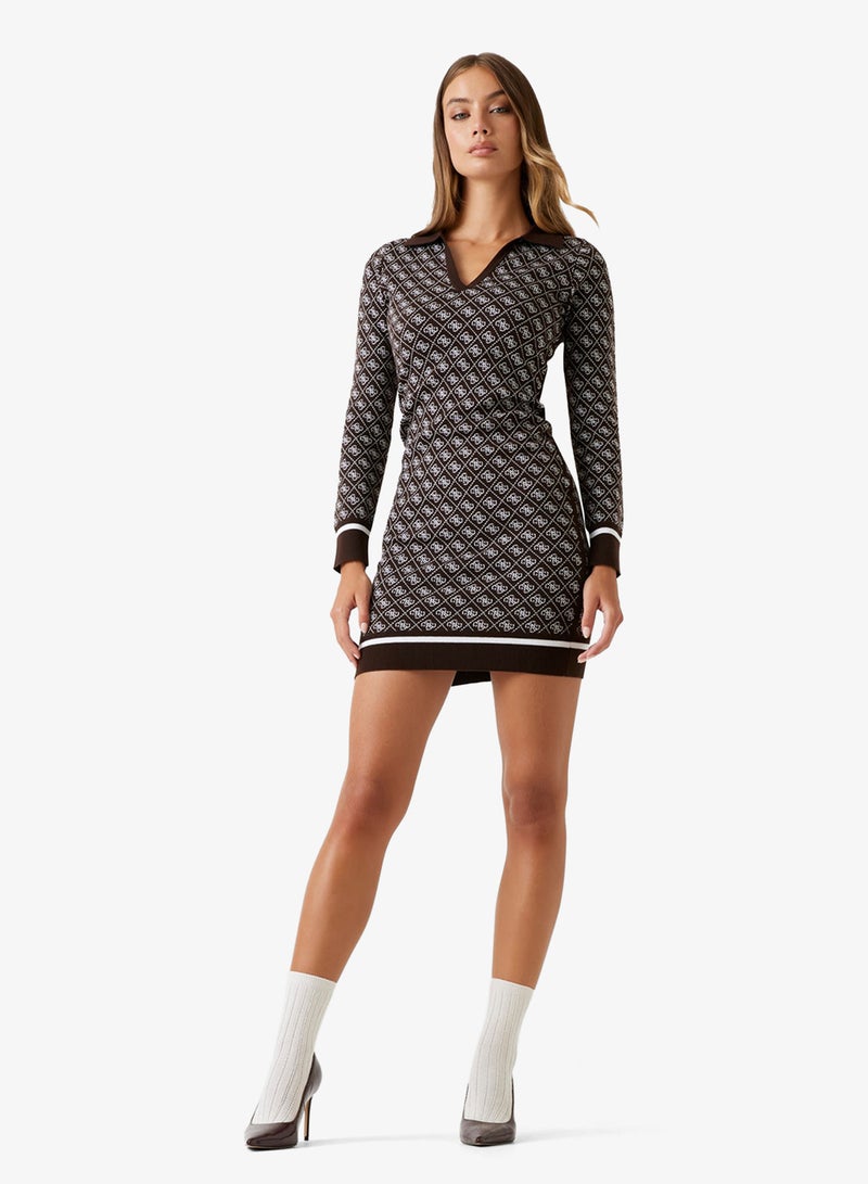 GUESS Long Sleeve  Polo Aubrey 4G Sweater Midi Dress - Image 5